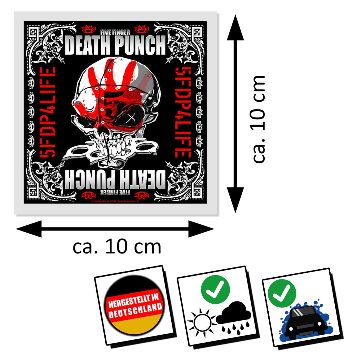 Five Finger Death Punch Aufkleber, Ca. 10x10 Cm, Wetterfest & UV-beständig