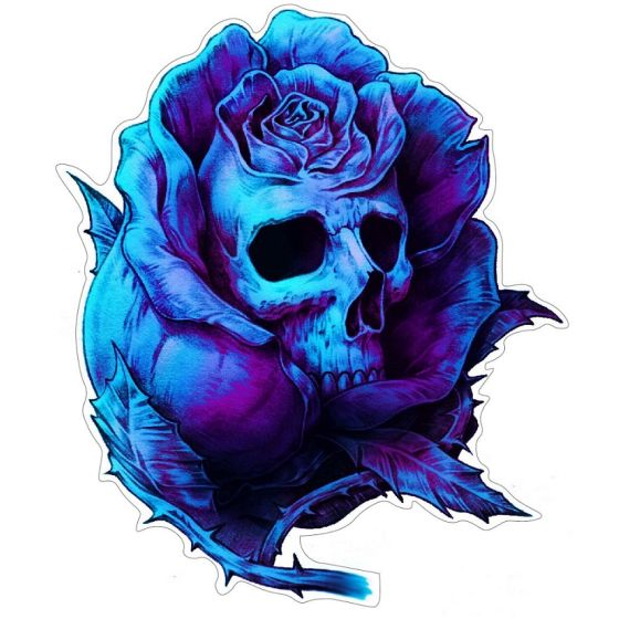 Rose Skull Aufkleber blau