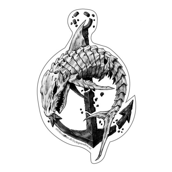 Aufkleber Hai Skelett mit Anker schwarz/weiß
