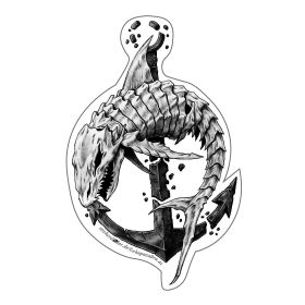 Aufkleber Hai Skelett mit Anker schwarz/weiß